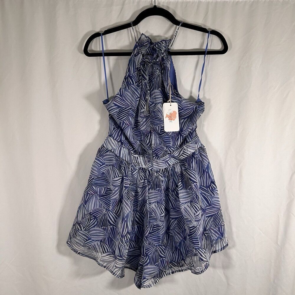 New L'Astiste Romper Women Medium White Blue Sleeveless Zip Back Lightweight